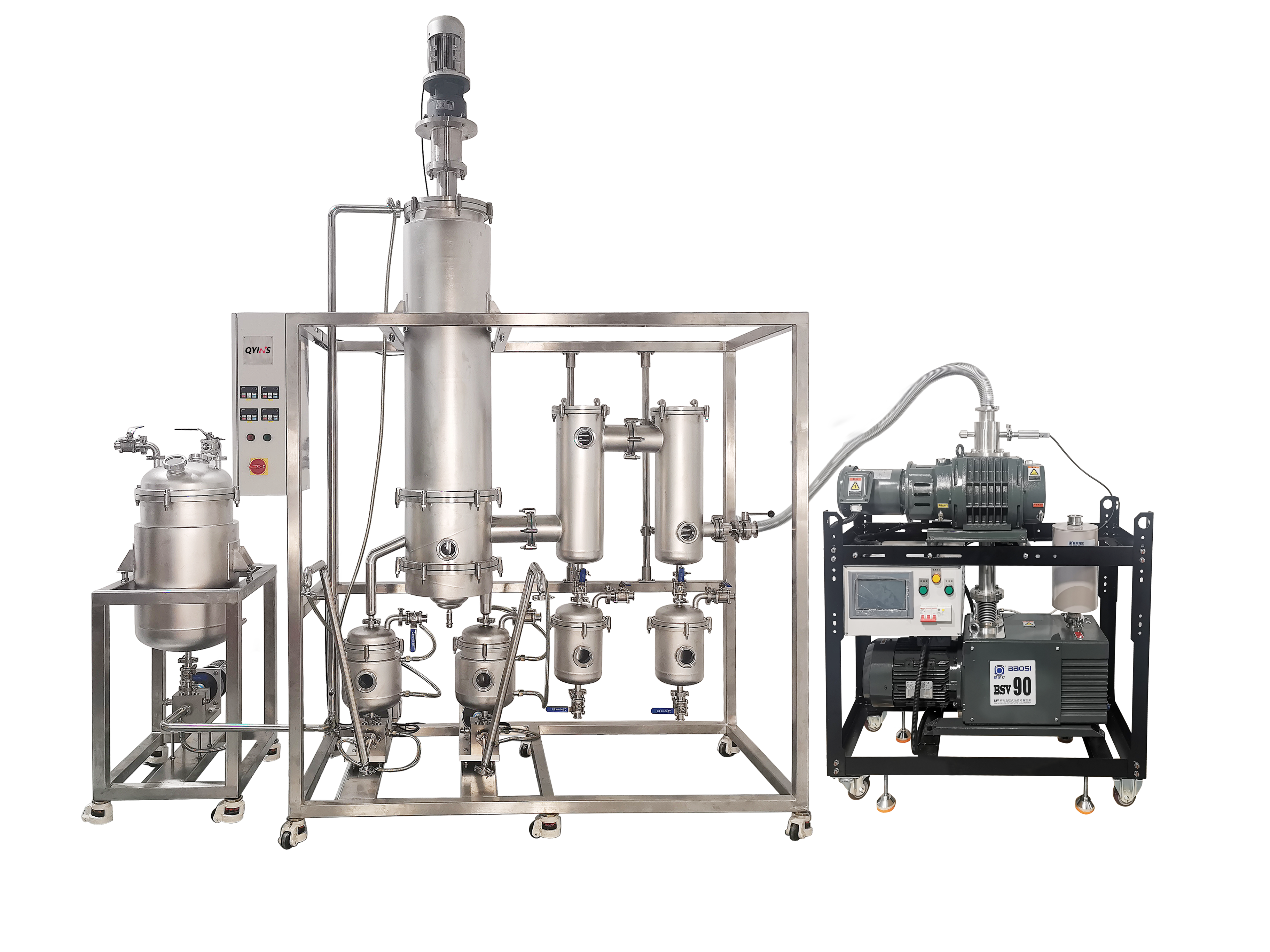 Stainless steel wiped film glass molecular distillation system-For mid-level distillation volume